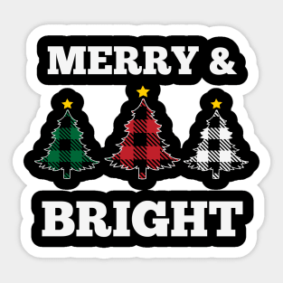 Merry and Bright Plaid Pattern Christmas Tree Ugly Holiday Sweater Sticker